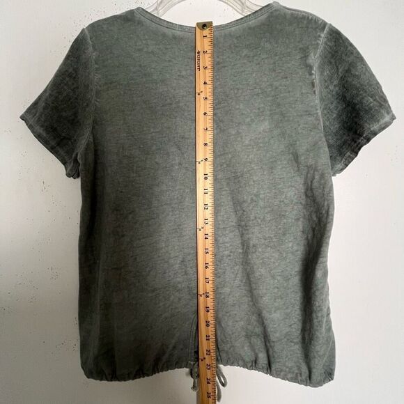 Via Vitale Cotton Linen Gauze Top Womens Small Eyelet Drawstring Hem Foil Hearts - Picture 8 of 11